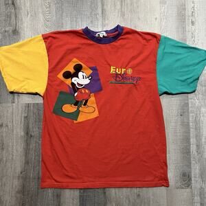 Vintage Euro Disney T Shirt Adult M Mickey Mouse 80s Color Block Cartoon